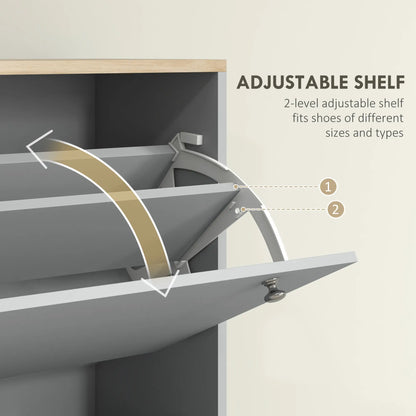 Shoe Storage, 3 Flip Drawers, Adjustable Shelves, 24 Pairs, Grey