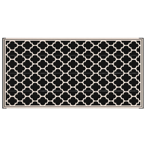 Reversible Outdoor RV Rug, 9' x 18', Patio Floor Mat, Black and Beige