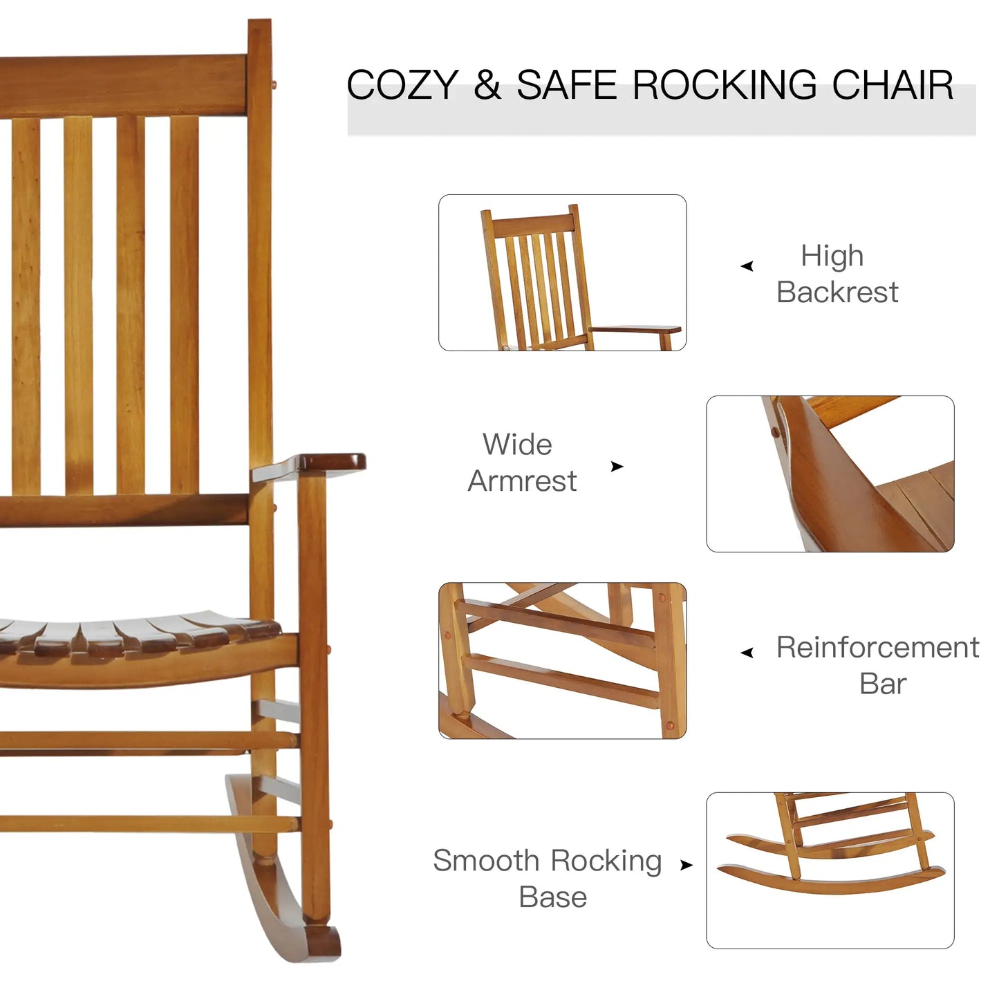 Wooden Porch Rocking Chair, Outdoor Patio Rocker, Garden Seat, Natural Outdoor Rocking Chairs at Gallery Canada