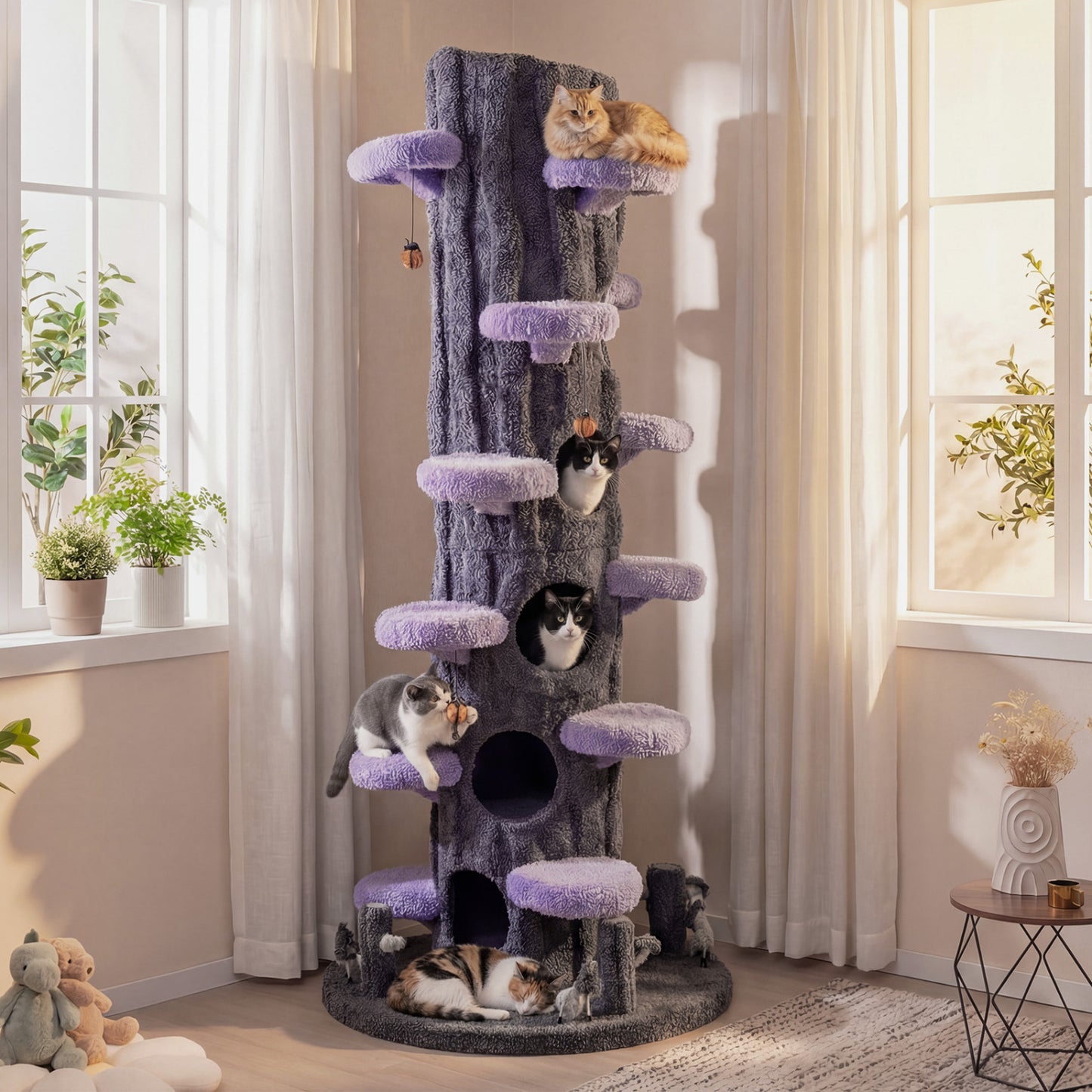 90.5 Inch Tall Cat Tree With Private Condos, Purple Cat Trees Condos & Scratchers at Gallery Canada