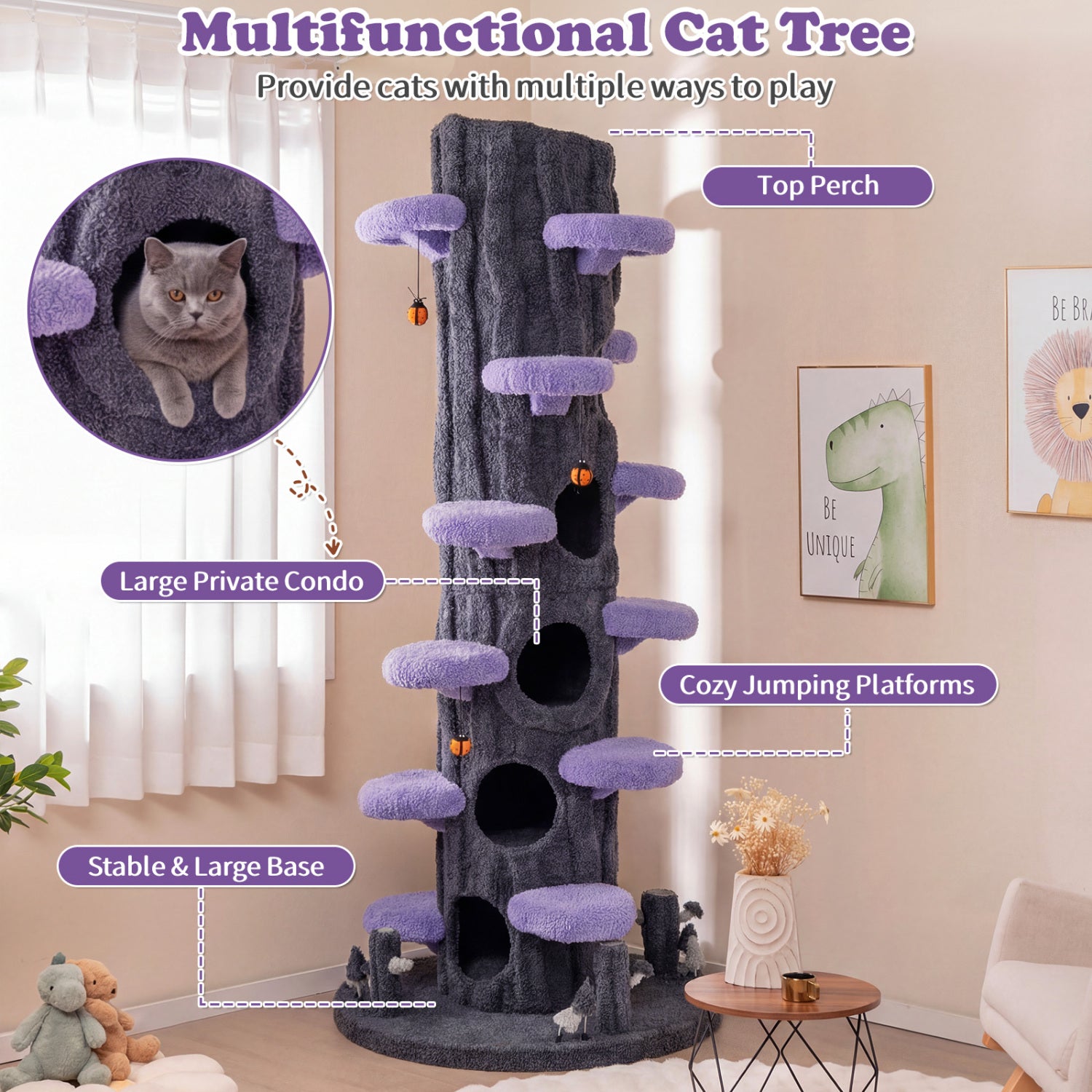 90.5 Inch Tall Cat Tree With Private Condos, Purple Cat Trees Condos & Scratchers at Gallery Canada