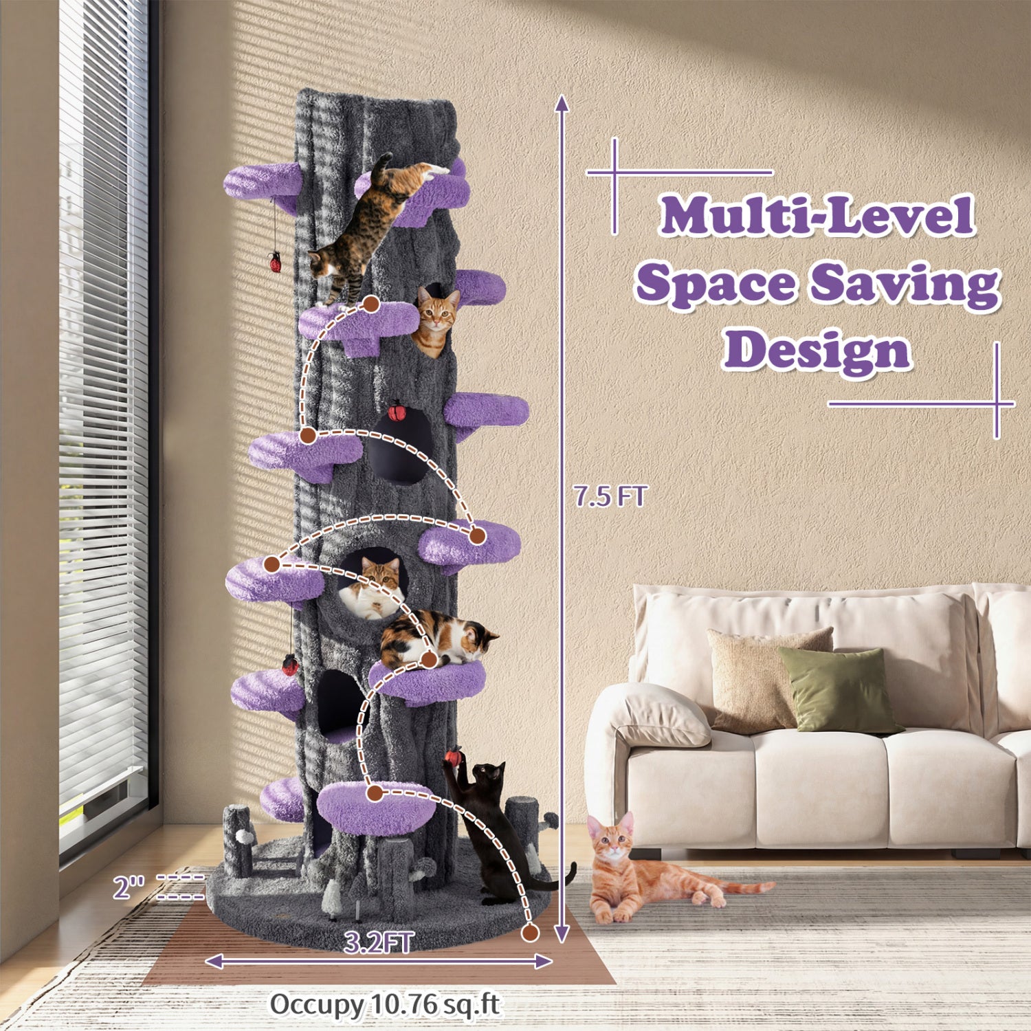 90.5 Inch Tall Cat Tree With Private Condos, Purple Cat Trees Condos & Scratchers at Gallery Canada