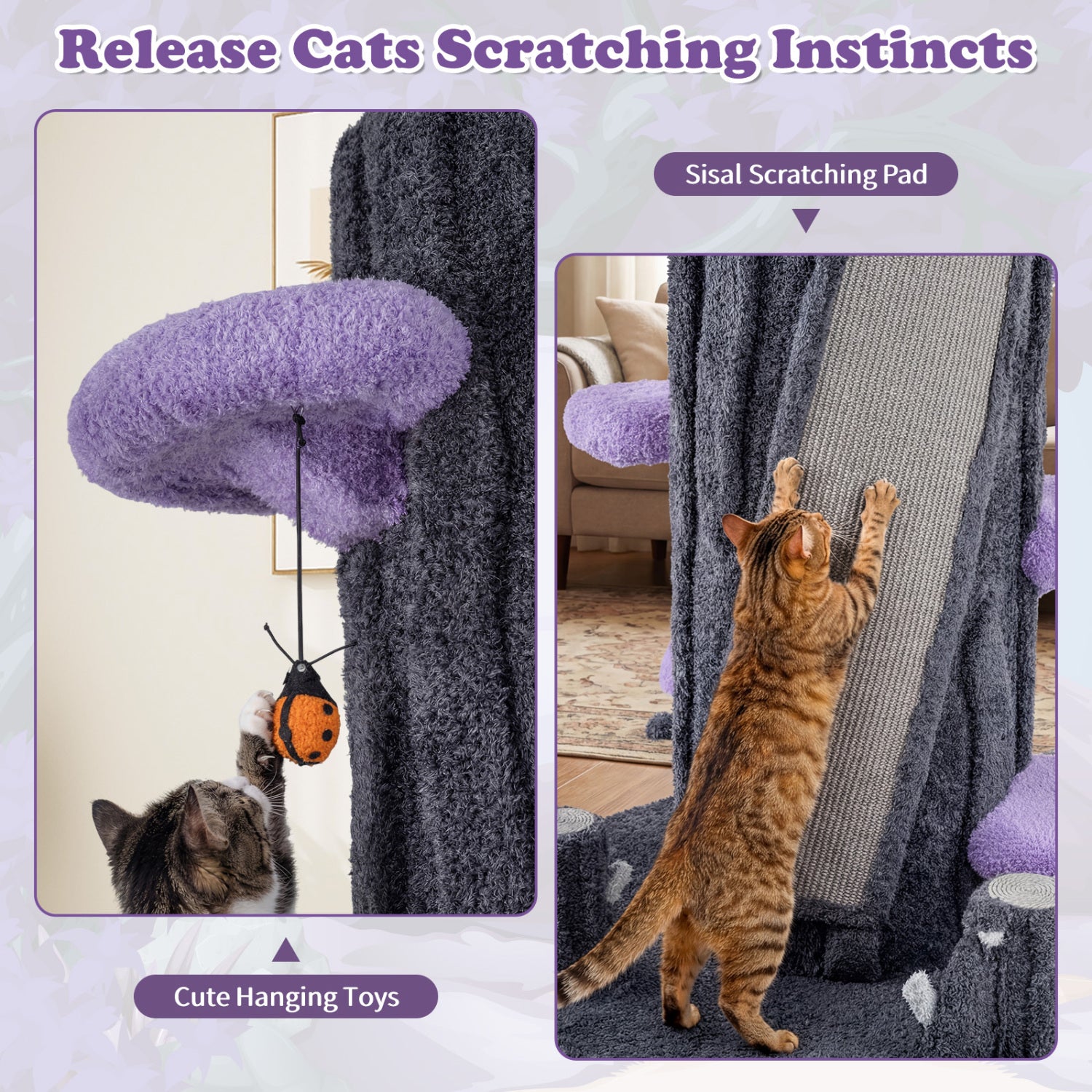 90.5 Inch Tall Cat Tree With Private Condos, Purple Cat Trees Condos & Scratchers at Gallery Canada