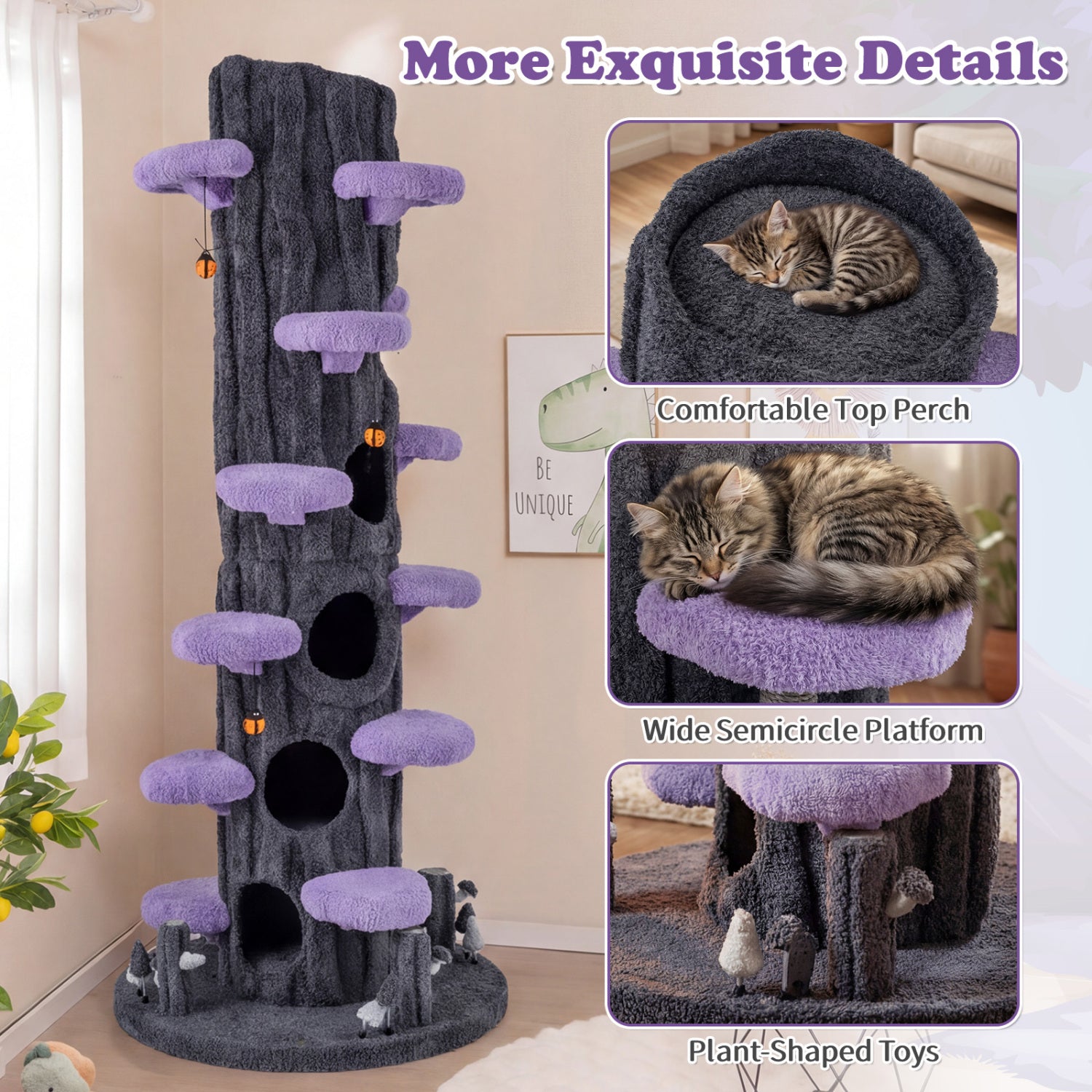 90.5 Inch Tall Cat Tree With Private Condos, Purple Cat Trees Condos & Scratchers at Gallery Canada