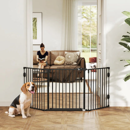 Barrière pour chien pliable avec porte, 3 panneaux en métal pour animal de compagnie, noir