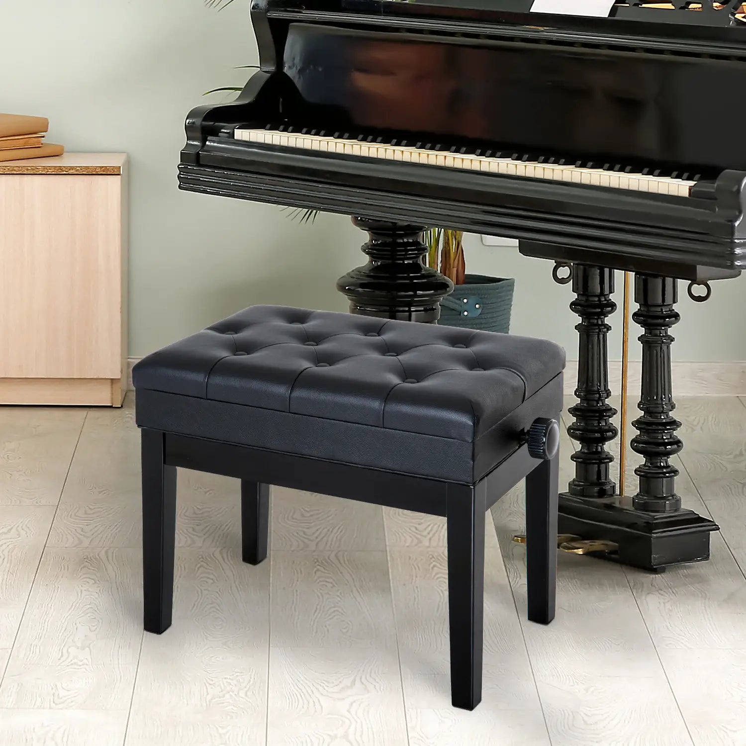 Adjustable Piano Bench, Storage, Soft PU Leather Padded, Black Piano Benches at Gallery Canada