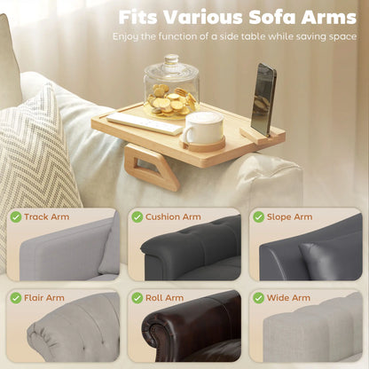 Clip-On Side Table, 360 Rotating Phone Holder, Removable Cup Holder, Natural Living Room Furniture at Gallery Canada