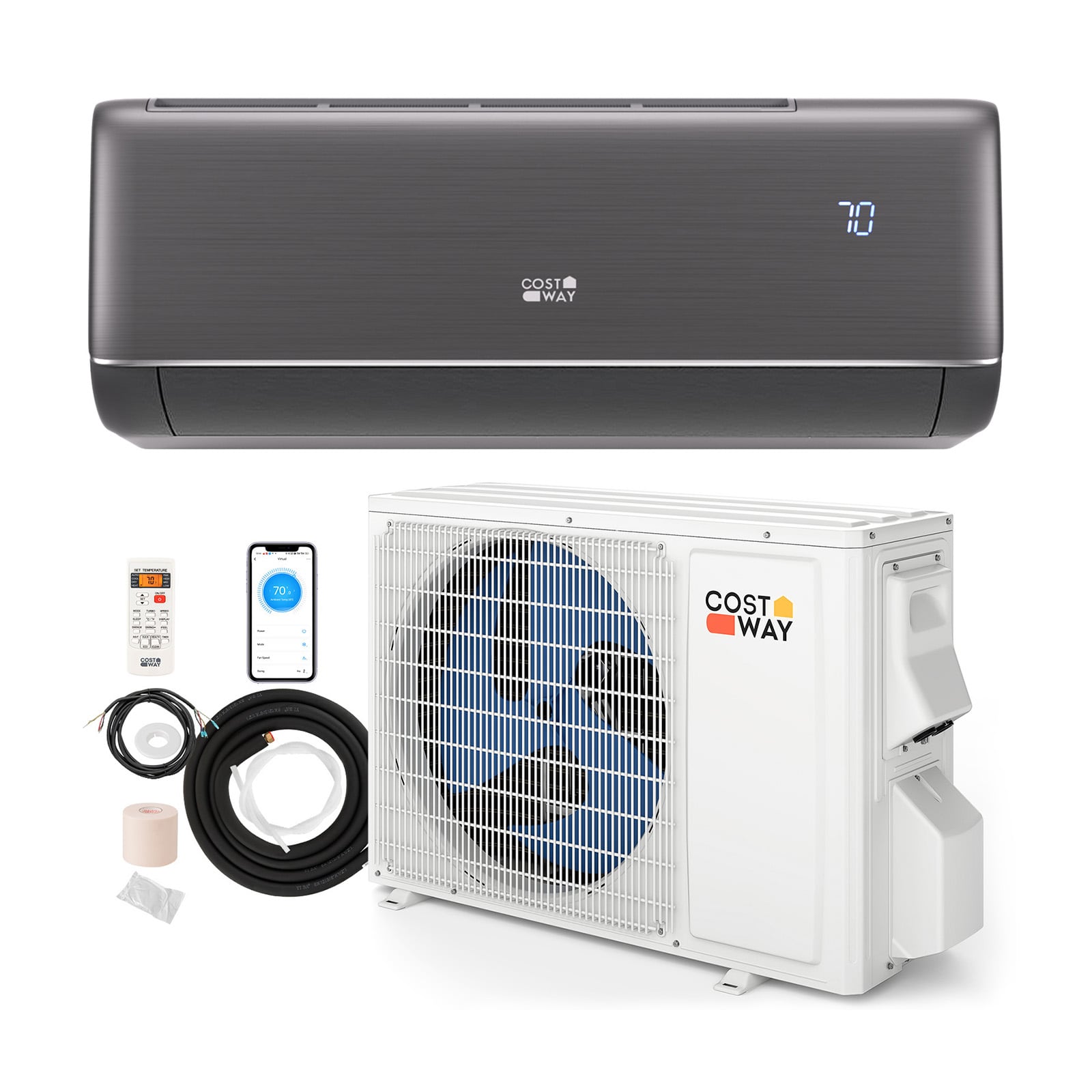 9100 BTU 20.5 SEER2 115V WiFi Mini Split AC, Alexa Compatible, Gray Mini Split Air Conditioners Gray at Gallery Canada