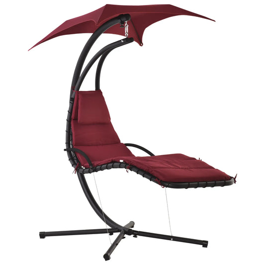 Outdoor Hammock Chair with Stand, Soft Padded Cushion, Canopy Umbrella, Wine Red Patio Swings with Stand Wine Red at Gallery Canada