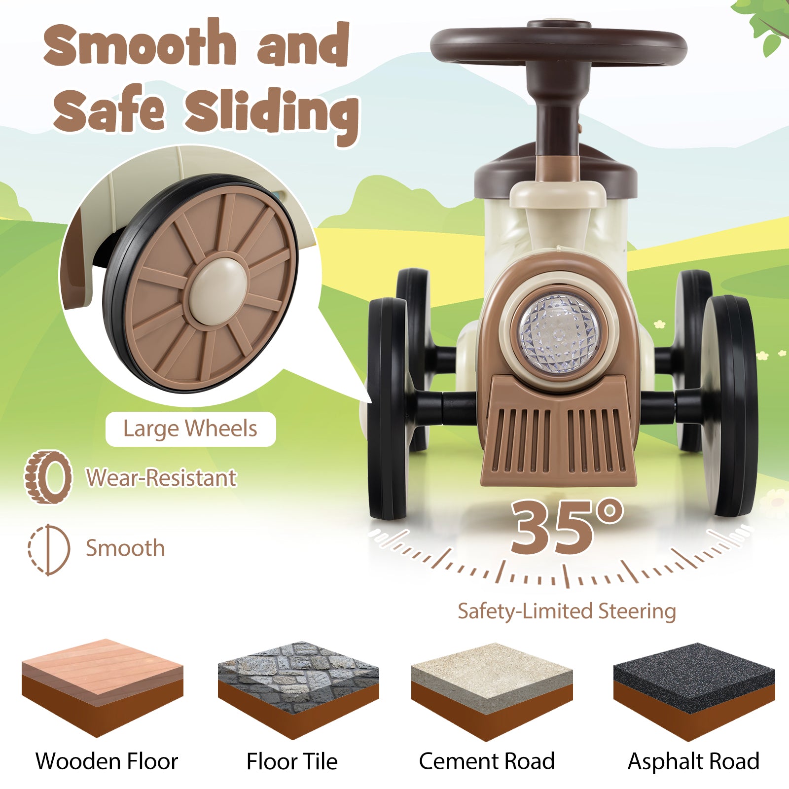 Ride on Toy with Steering Wheel and Train Whistle Sound Button, Beige Push & Pedal Ride On Toys at Gallery Canada