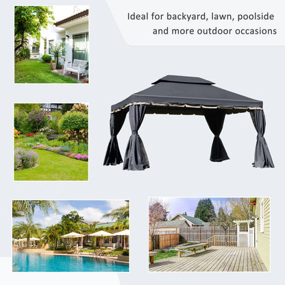 13' x 10' Outdoor Gazebo, 2-Tier Polyester Roof, Vented Mesh, Black Gazebos at Gallery Canada