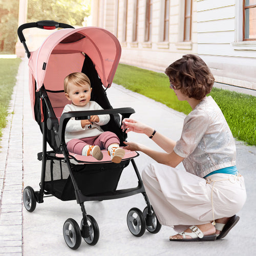 Toddler Travel Stroller, Airplane Canopy, Adjustable Backrest, Pink