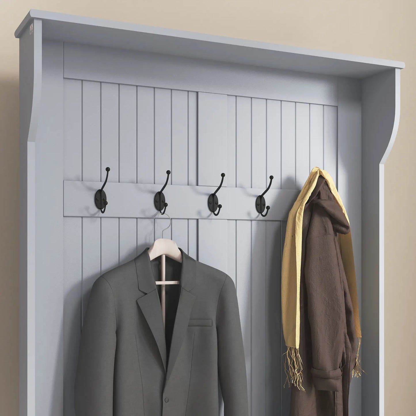 3-In-1 Entryway Hall Tree, Coat Rack, Bench, Shoe Storage, 5 Hooks, Grey Clothing Storage at Gallery Canada