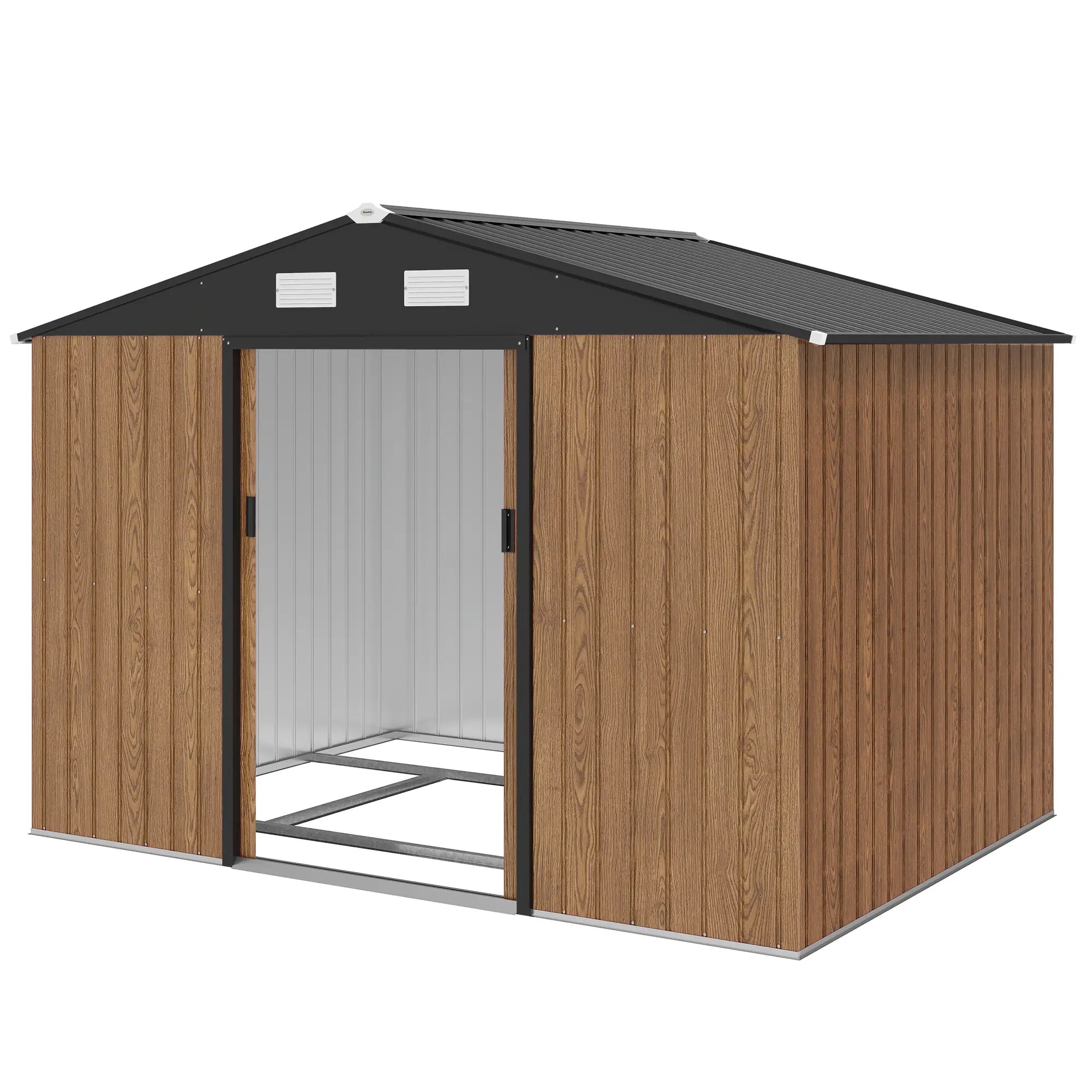 9.1'x6.4'x6.3' Garden Storage Shed, Lockable Double Doors, Vents, Teak Sheds at Gallery Canada