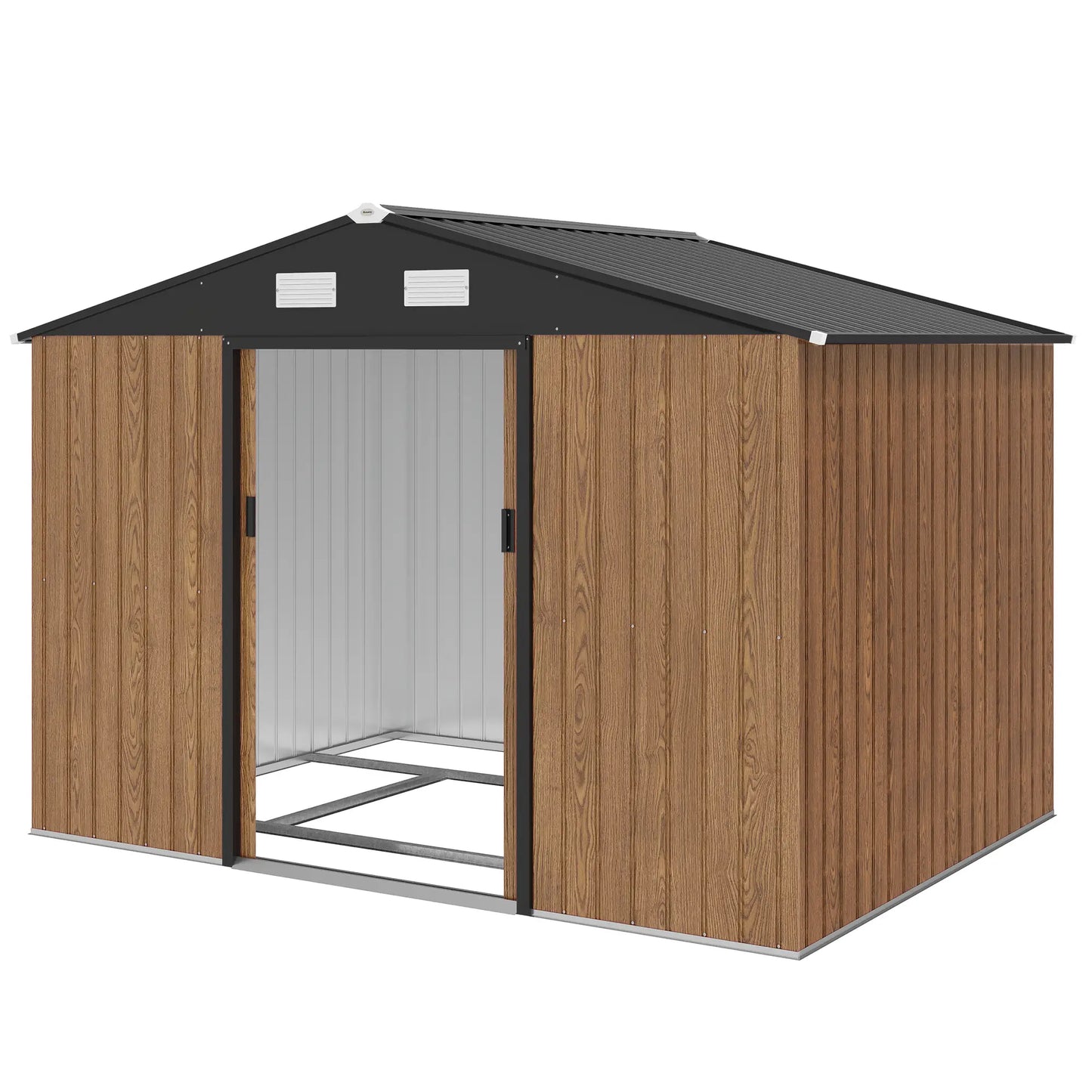 9.1'x6.4'x6.3' Garden Storage Shed, Lockable Double Doors, Vents, Teak Sheds at Gallery Canada