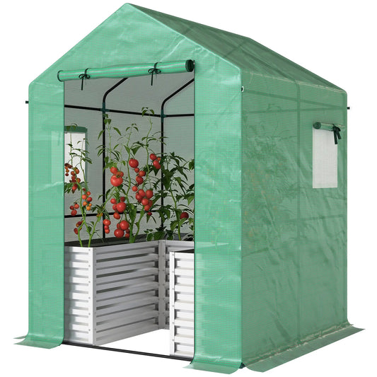 Greenhouse With Raised Garden Bed, Galvanized Metal Planter Box, 56" x 56" x 75", Green Portable Greenhouses Green at Gallery Canada