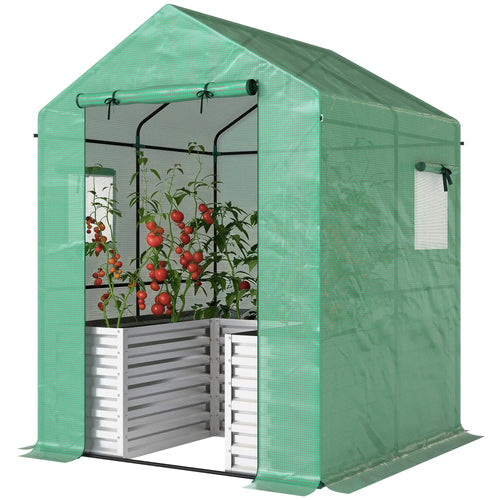 Greenhouse With Raised Garden Bed, Galvanized Metal Planter Box, 56