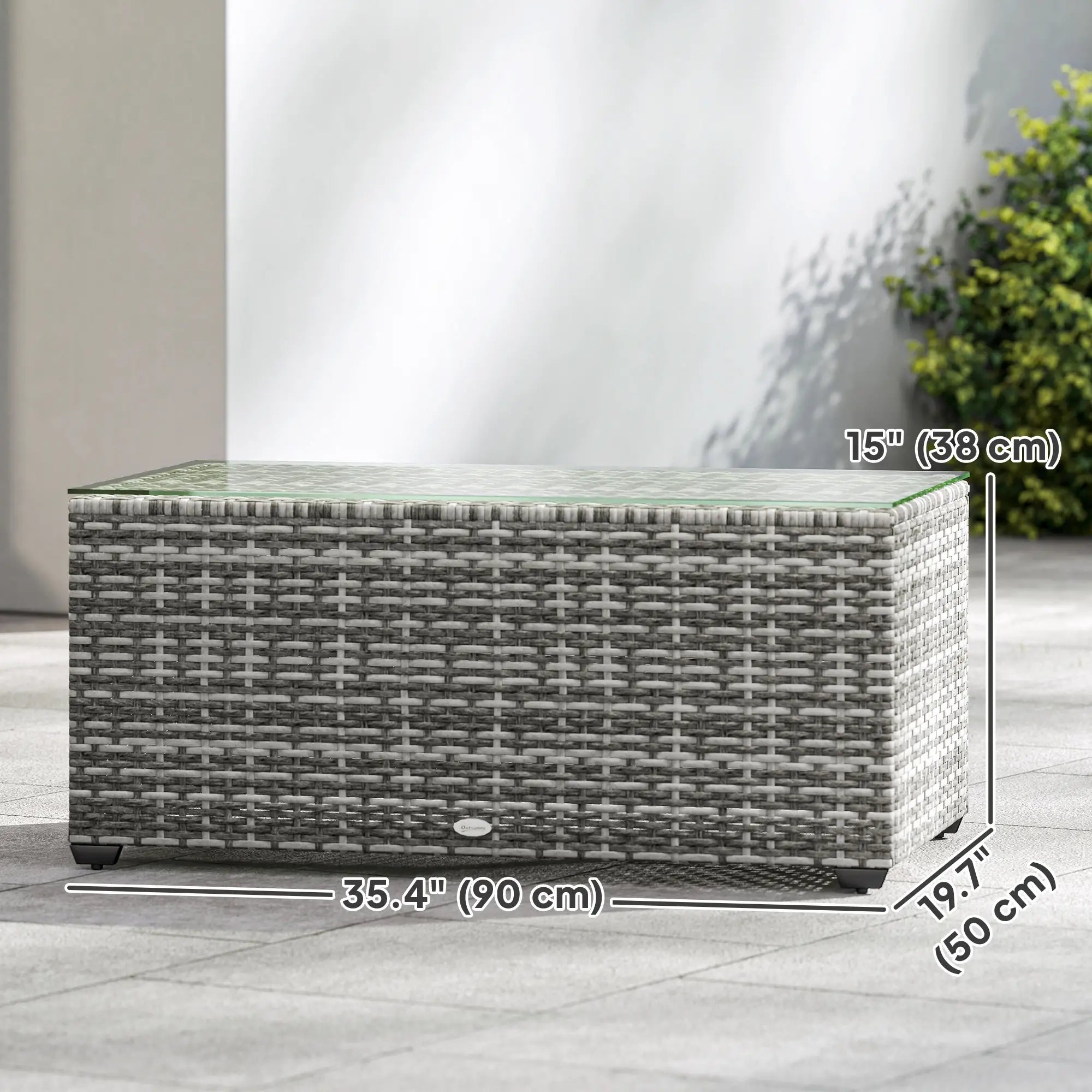 PE Wicker Outdoor Coffee Table, Rectangular Patio Table With Tempered Glass Top, Light Grey Patio Side Tables at Gallery Canada