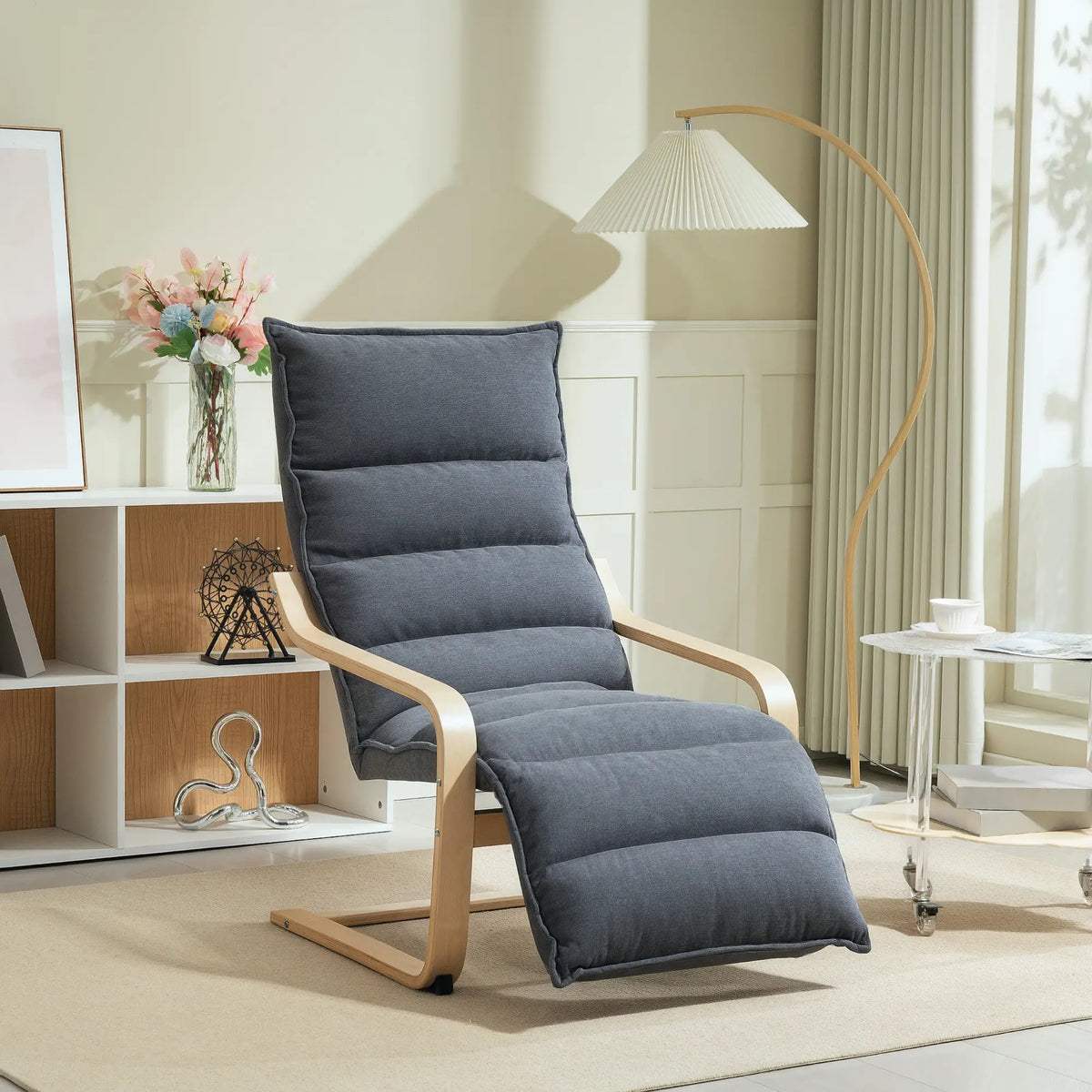 Accent Chair, Velvet Upholstered Living Room Chair with Footrest, Wood Frame, Dark Grey Accent Chairs at Gallery Canada
