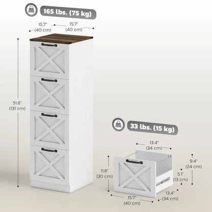 4 Drawer File Cabinet, Vertical Farmhouse Filing Cabinet, White Office Cabinets & Cupboards at Gallery Canada