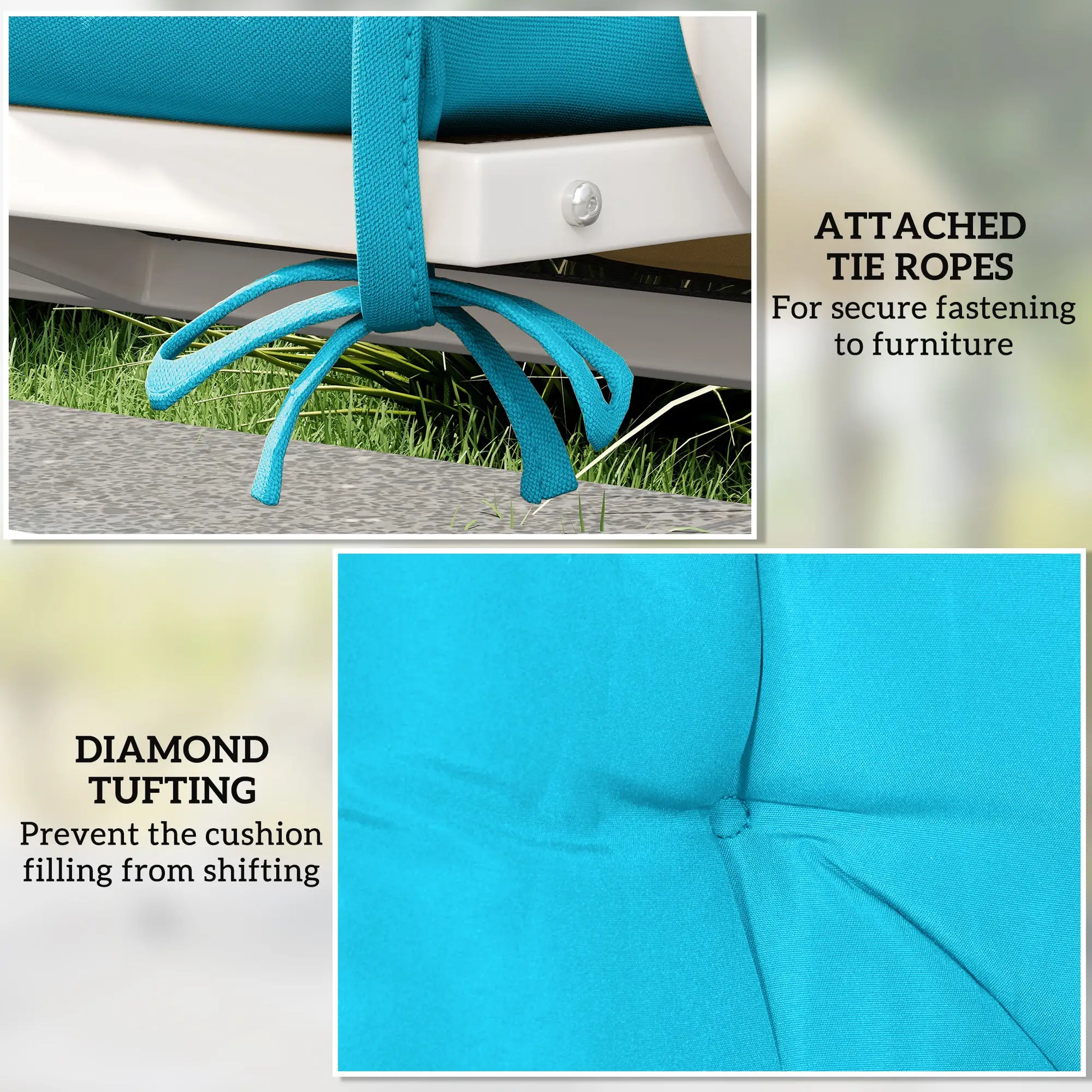Garden Bench Cushion with Backrest, 2 Seater Thick Pad, Turquoise Patio Chair Cushions at Gallery Canada