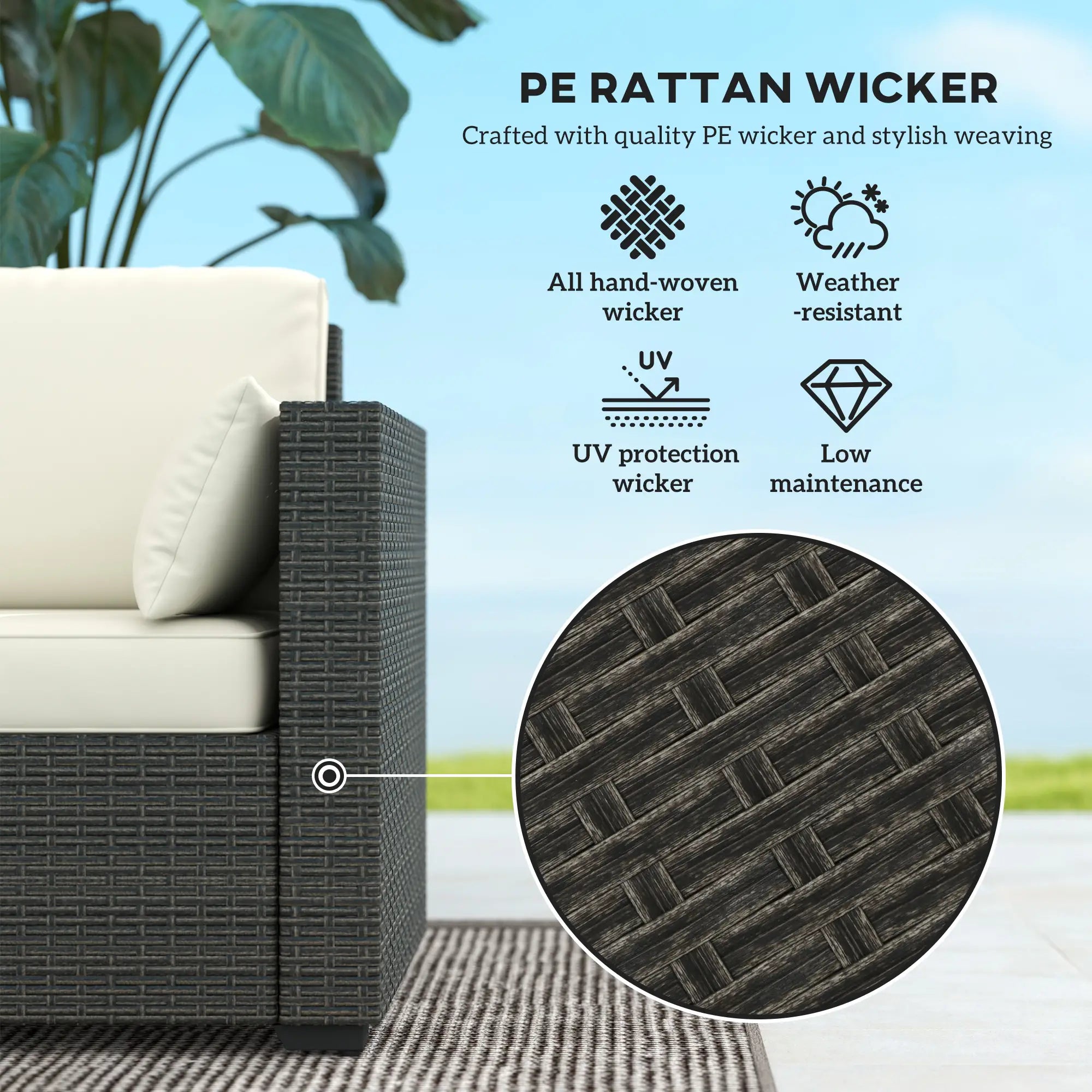 3-Seater Outdoor Sofa, PE Rattan Patio Couch, Cream White Patio Furniture Sets at Gallery Canada