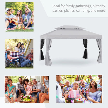 13' x 10' Outdoor Gazebo, 2-Tier Polyester Roof, Vented Mesh Sidewall, Aluminum Frame, Grey Gazebos at Gallery Canada