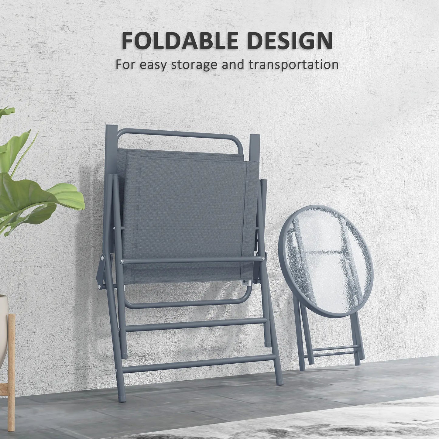 3 Pc Outdoor Bistro Set, Folding Patio Table and Chairs, Tempered Glass Tabletop Bistro Sets at Gallery Canada