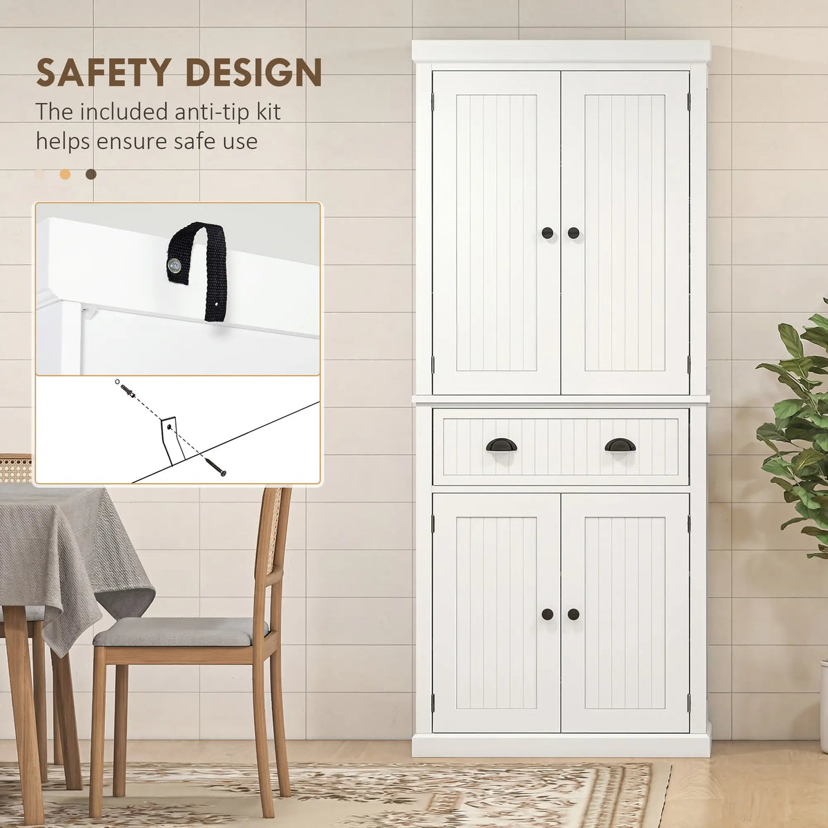 72" Kitchen Pantry, Storage Cabinet with Drawer, Doors, Cream White