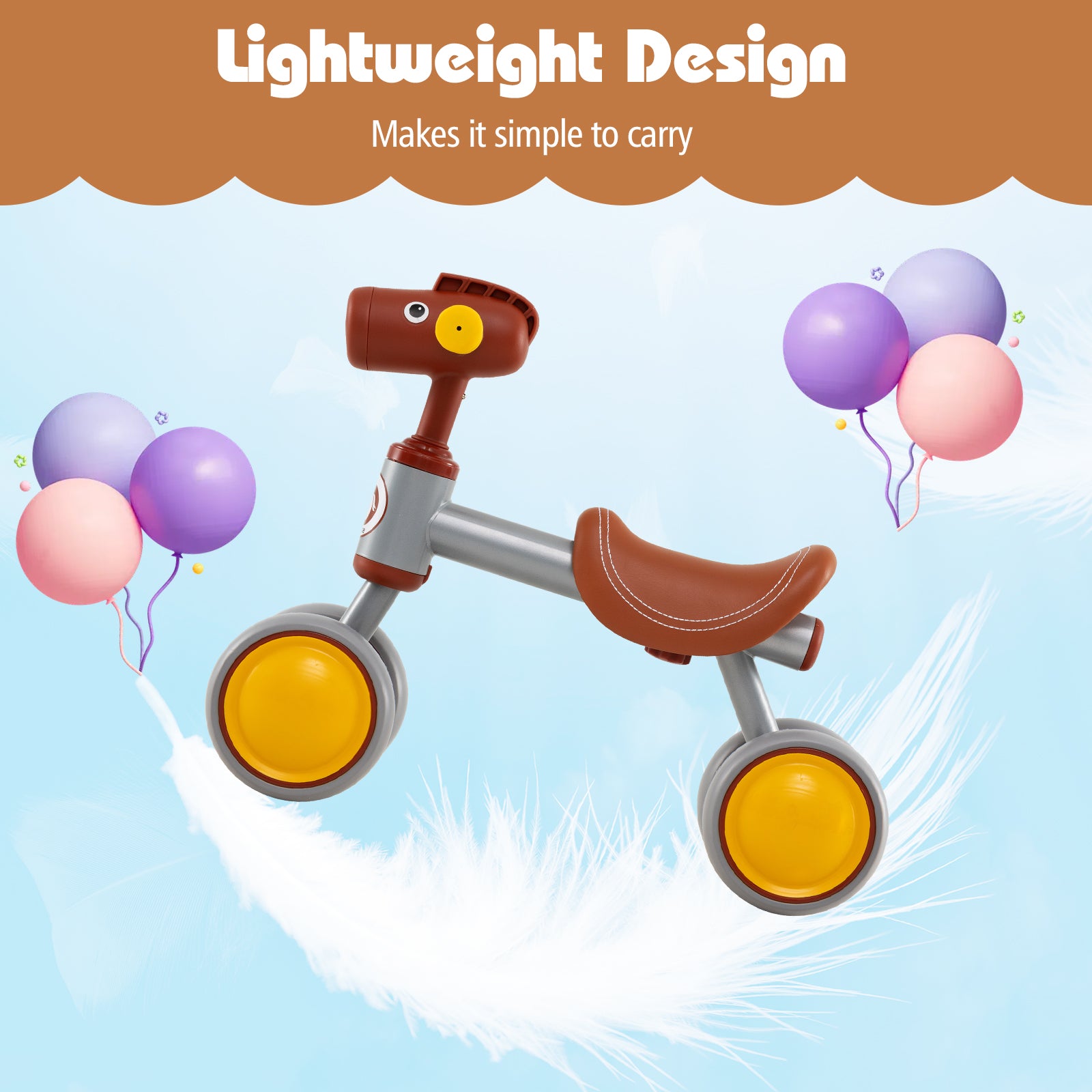 Baby Balance Bike No Pedal 4-Wheel Bicycle, Brown Balance Bikes at Gallery Canada