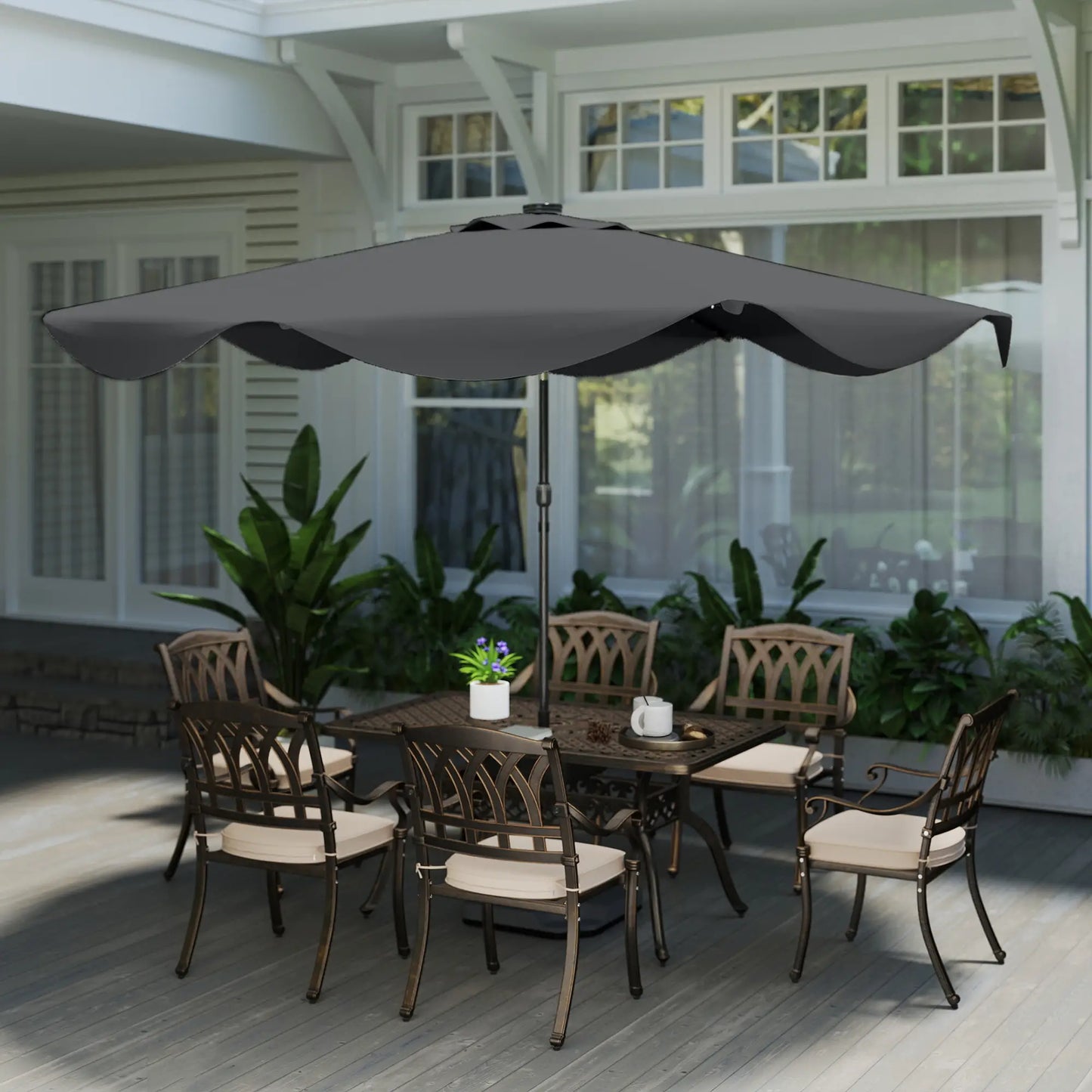 Solar Patio Umbrella with LED, Tilt, Crank, 10 x 10 ft, Dark Grey Sun Umbrellas at Gallery Canada