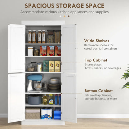 72.5" Freestanding Kitchen Pantry Cabinet, 4 Doors, White Kitchen Pantry Cabinets at Gallery Canada