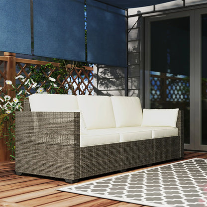 3-Seater Outdoor Sofa, PE Rattan Patio Couch, Cream White Patio Furniture Sets at Gallery Canada
