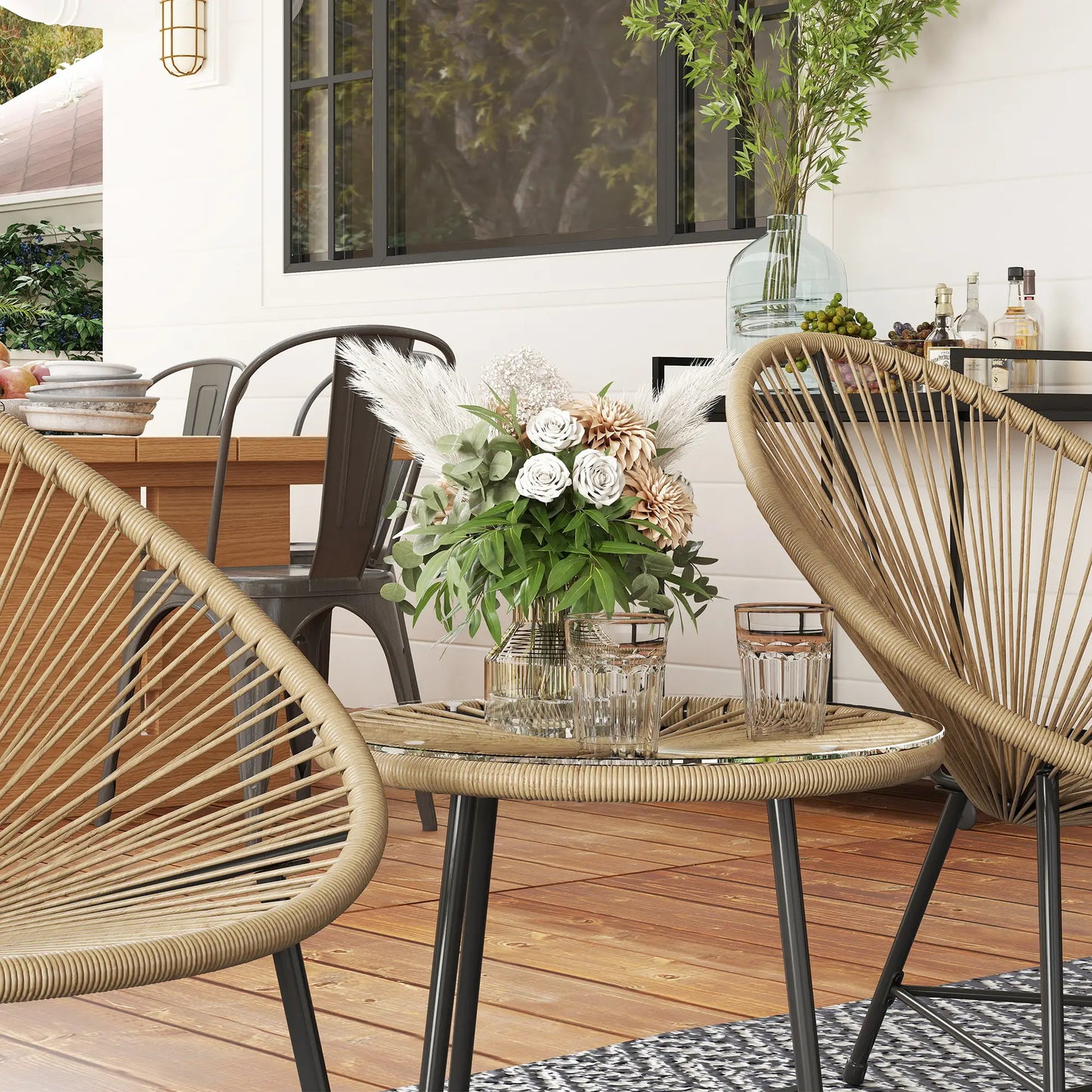 3 Piece Wicker Patio Bistro Set, Acapulco Chairs, Glass-Top Table, Natural Wood Bistro Sets at Gallery Canada