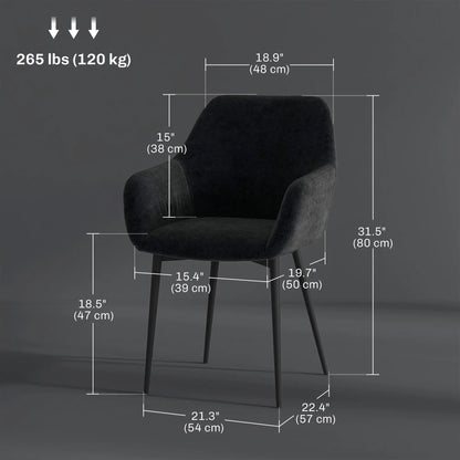 Velvet Fabric Dining Chairs Set Of 2, With Steel Legs, Black Dining Chairs at Gallery Canada