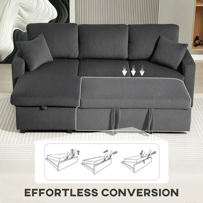 81" Sofa Bed, Pull Out Sleeper with Storage, Corduroy Convertible Couch, Dark Grey Sofas & Reclining Chairs at Gallery Canada