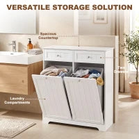 Laundry Cabinet, 2 Removable Bags, Tilt-Out Hamper, 2 Drawers, White