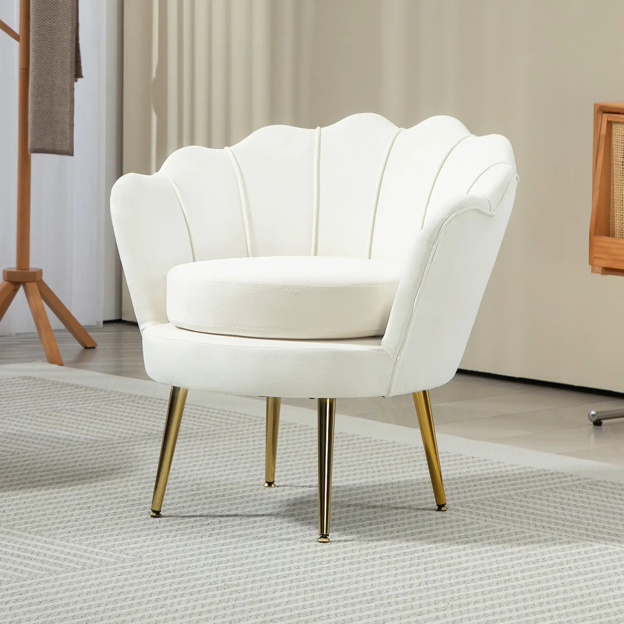 Modern Velvet Accent Chair, Gold Metal Legs, Cream White Accent Chairs at Gallery Canada