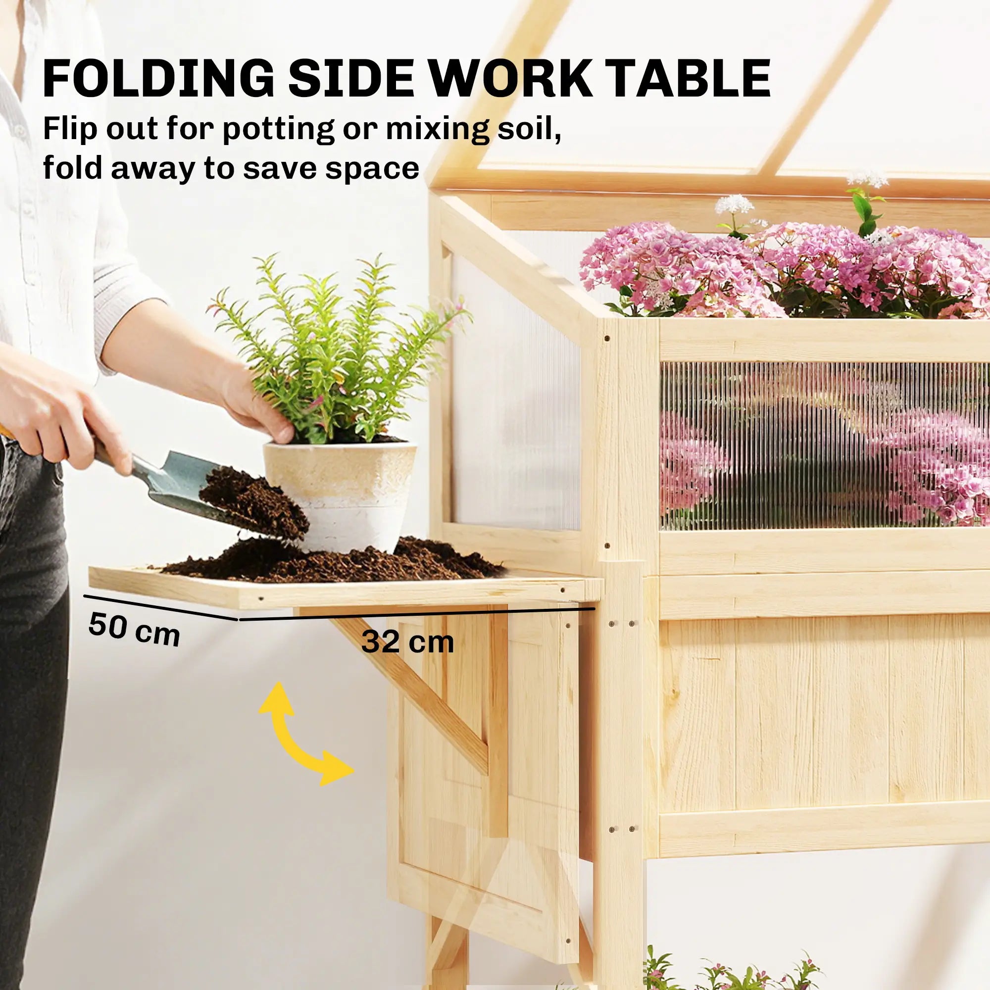 Raised Garden Bed Planter With Cold Frame, Wooden Elevated Planter Box With Folding Side Table And Shelf, Natural Wood Elevated Garden Beds at Gallery Canada