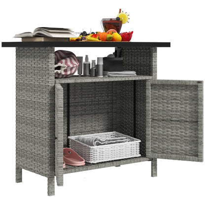 Outdoor Wicker Storage Cabinet, Two Doors, Shelf, Grey Patio Storage Boxes at Gallery Canada