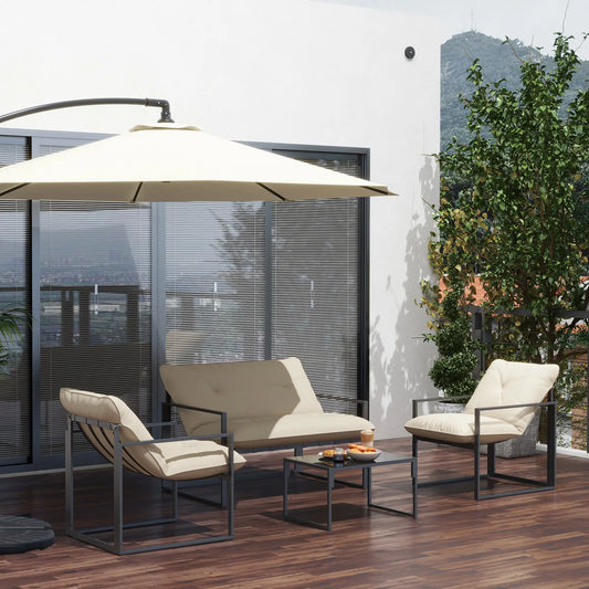 4pc Outdoor Furniture Set, Patio Conversation Set, Tempered Glass Table, Beige Patio Furniture Sets Grey, Beige, Black at Gallery Canada