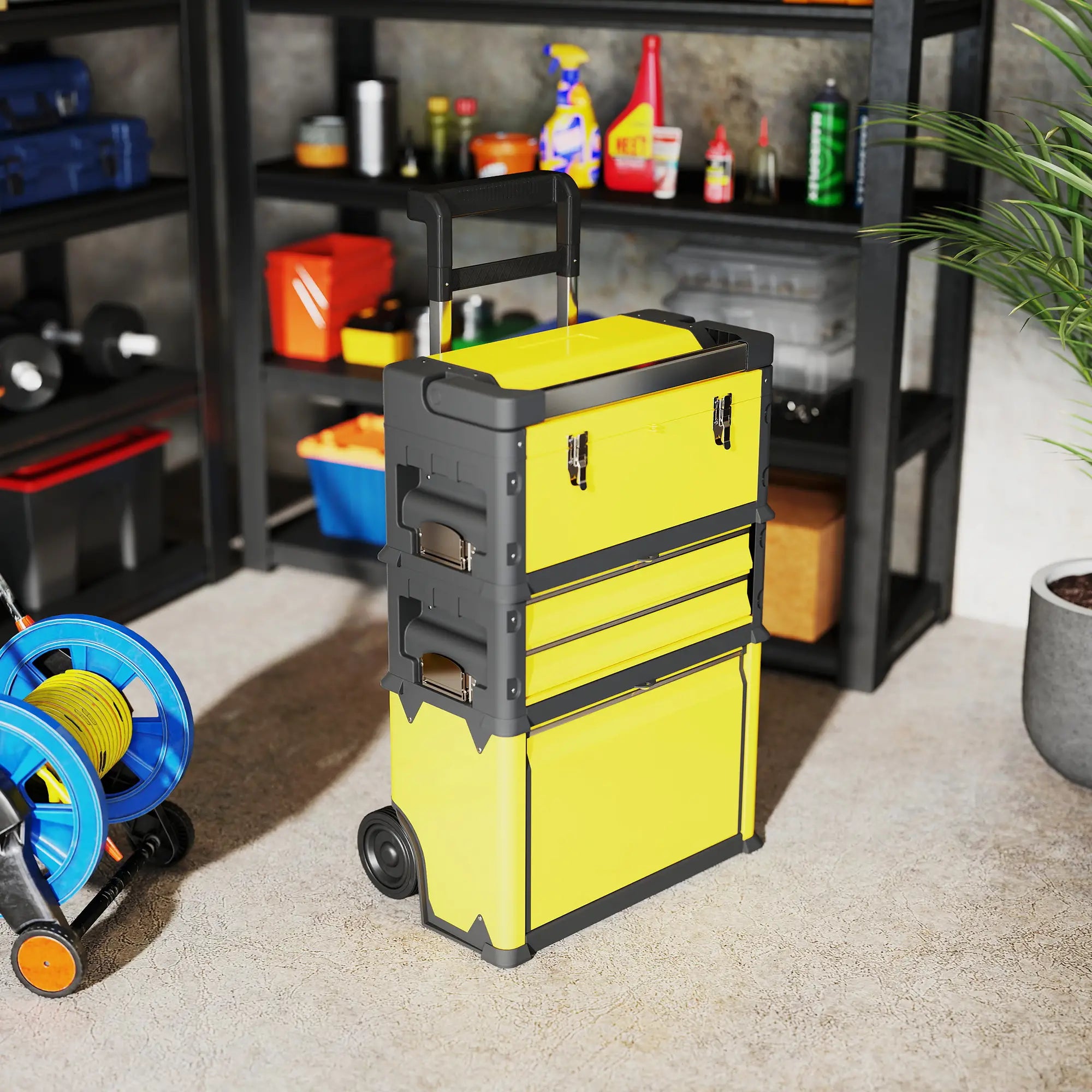 3-in-1 Tool Box with Wheels, Stackable, Modular Steel Toolbox, Yellow Tool Organizers at Gallery Canada