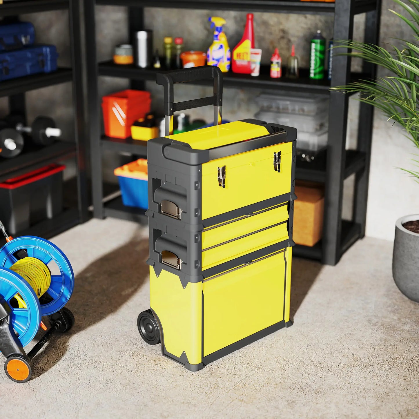 3-in-1 Tool Box with Wheels, Stackable, Modular Steel Toolbox, Yellow Tool Organizers at Gallery Canada