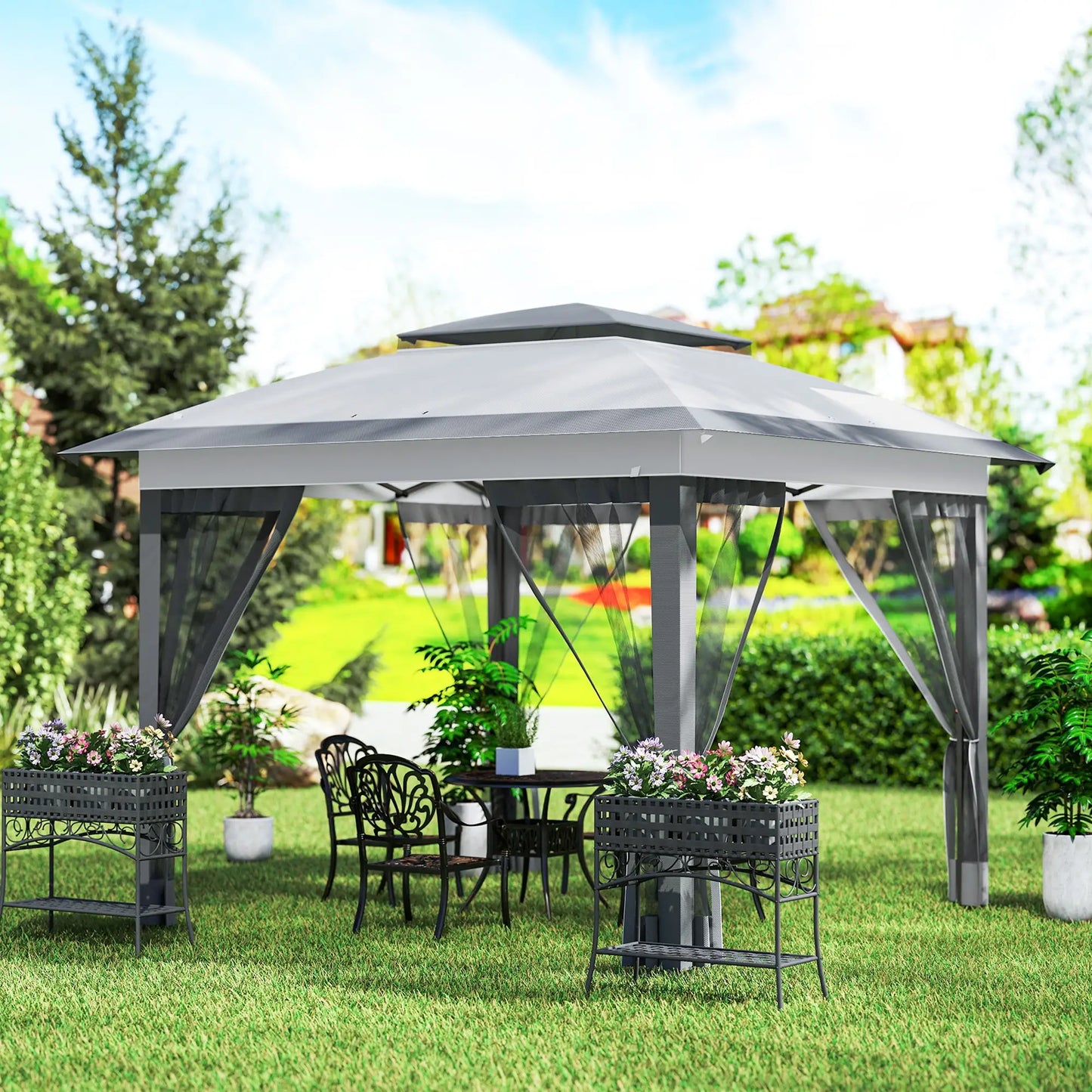 12' x 12' Pop Up Canopy, Instant Tent With Mesh Sidewalls, Grey Pop Up Canopies at Gallery Canada