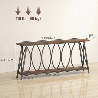 71" Console Table, Industrial 2-Tier Narrow Entryway Table, Rustic Brown, Brown Console Tables at Gallery Canada