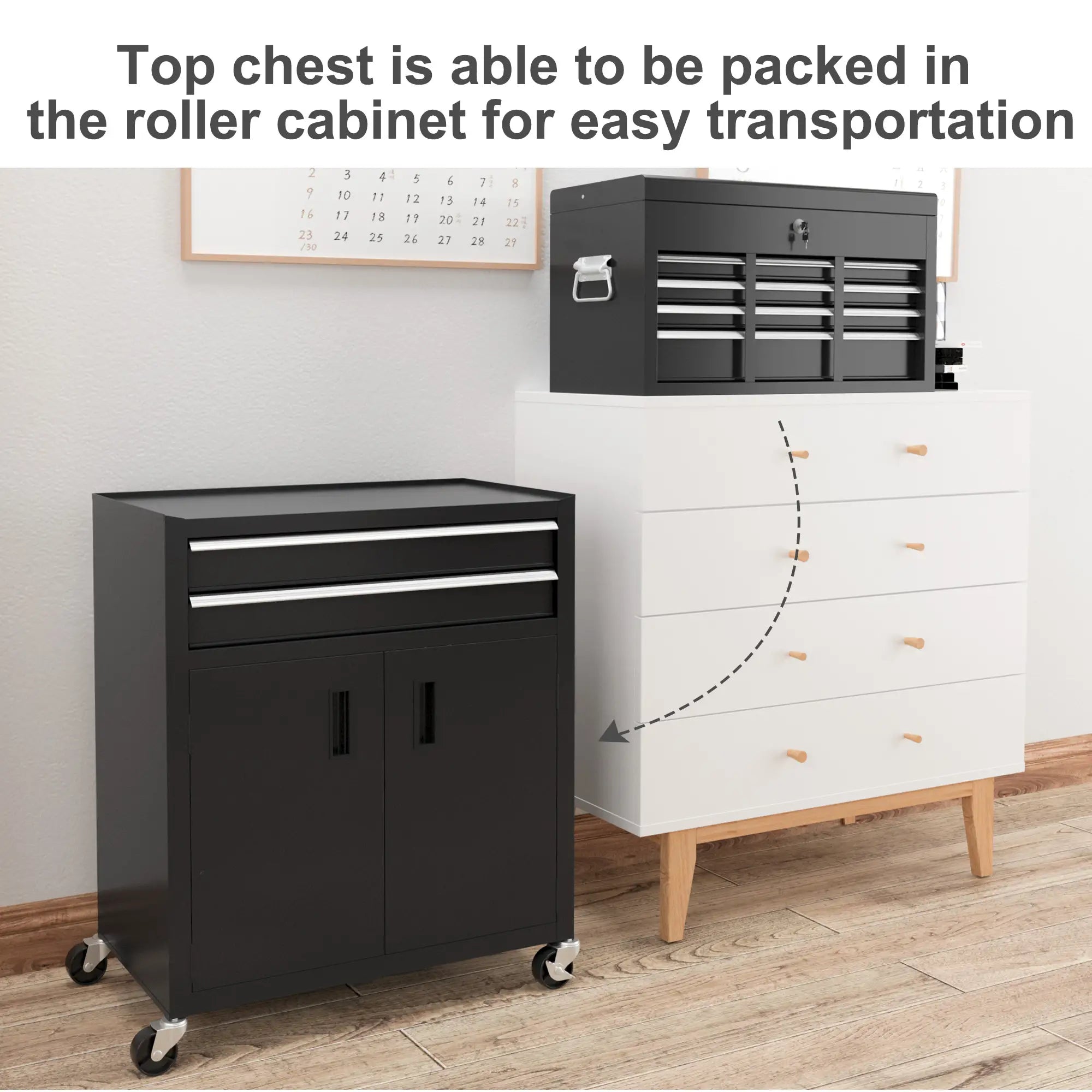 6-Drawer Rolling Tool Chest, Lockable Storage Cabinet with Hooks, Black Tool Organizers at Gallery Canada