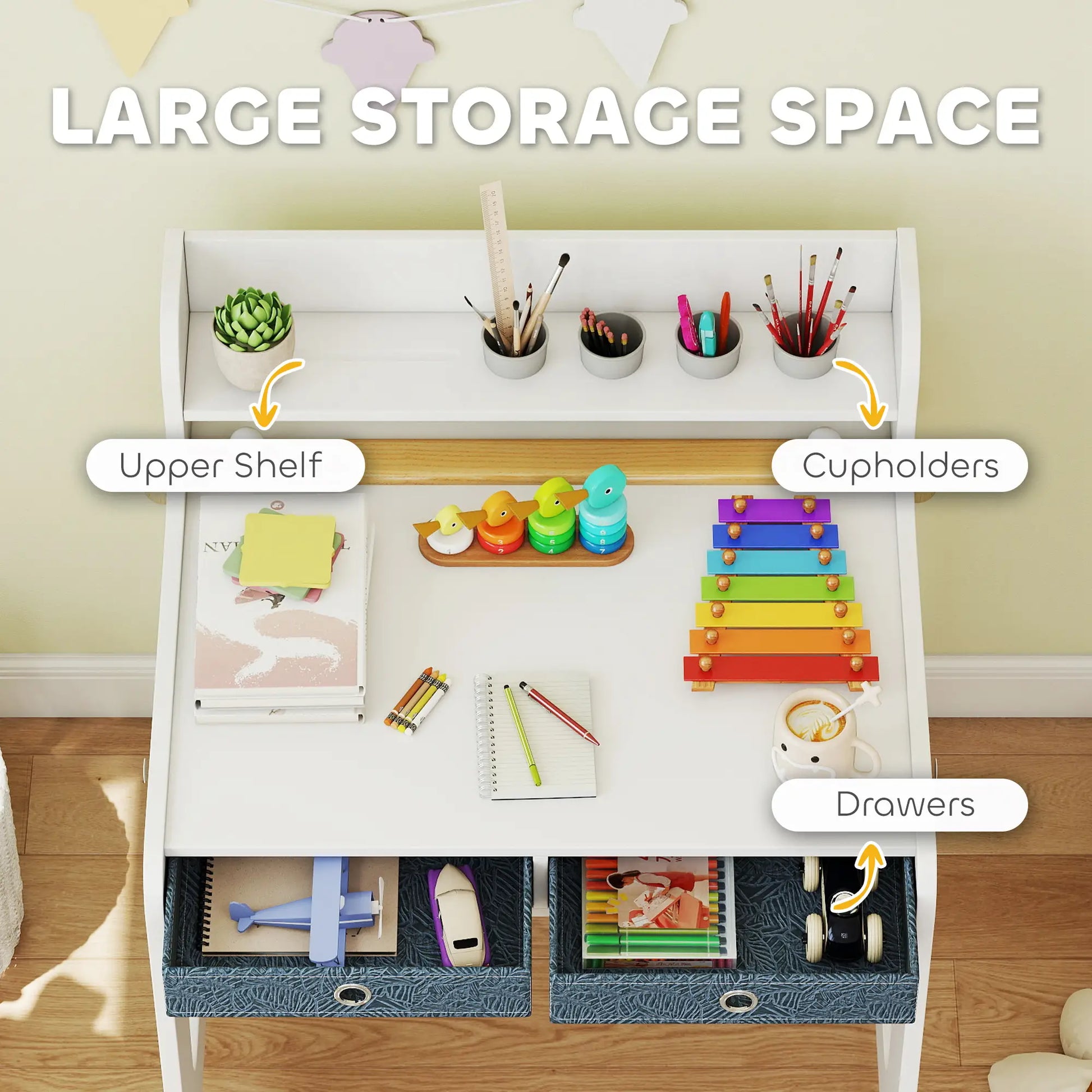 Kids Study Table and Chair Set, Art Desk with Storage Shelf, 3-8 Year Old Kids Desk Sets at Gallery Canada