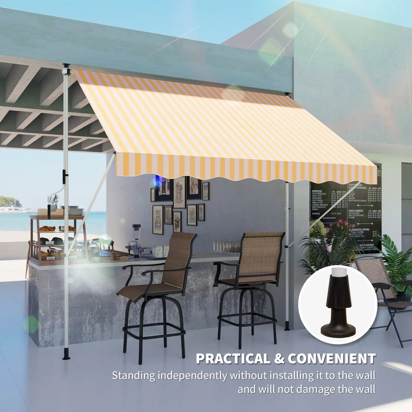 10x5ft Manual Retractable Awning, Sun Shade Canopy, Water Resistant, Yellow Door Awnings at Gallery Canada