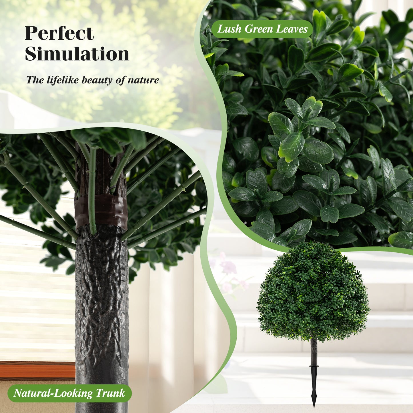 28 Inches Artificial Boxwood Topiary Ball Tree Set of 2 with Ground Spike, Green Faux Plants at Gallery Canada