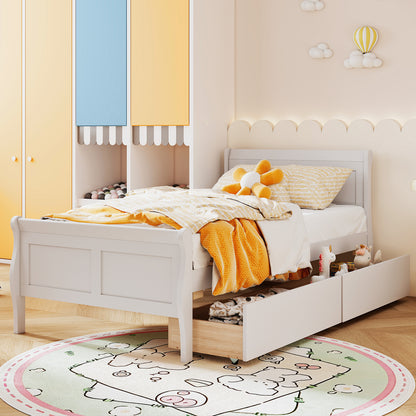 Twin Size Sleigh Bed with 2 Storage Drawers Wood Platform Bed Frame, White Simple Bed Frame at Gallery Canada